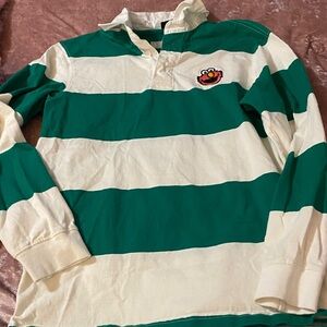 H&M x Sesame Street Green and White Striped Rugby Shirt with Elmo Patch